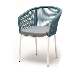 "Марсель" стул плетеный из роупа, каркас алюминий светло-серый (RAL7035) муар, роуп бирюзовый круглый, ткань светло-серая | Интернет магазин мебели и декора LifeDekor
