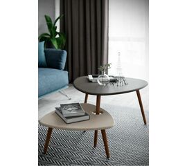 Стол журнальный Стилгрей серый лен/бежевый лен/дуб светлый | Интернет магазин мебели и декора LifeDekor