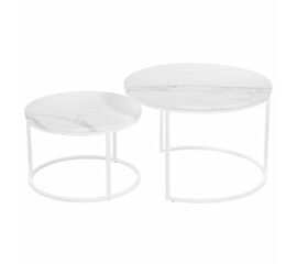 Набор кофейных столиков Tango белый мрамор с белыми ножками, 2шт | Интернет магазин мебели и декора LifeDekor