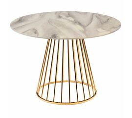 Стол Liverpool диам.100см, керамогранит белый мрамор с золотистыми ножками | Интернет магазин мебели и декора LifeDekor