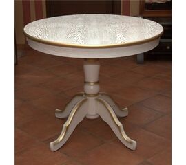 Стол обеденный раздвижной Круглый (Белый / патина золото) | Интернет магазин мебели и декора LifeDekor