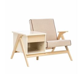 Сканди комбо (кресло+тумба) (Натуральное дерево/дуб шампань, ткань Verona Vanilla, кант Verona Brown) | Интернет магазин мебели и декора LifeDekor