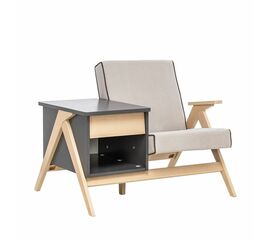 Сканди комбо (кресло+тумба) (Натуральное дерево/серый ясень, ткань Verona light grey, кант Verona Antrazite grey) | Интернет магазин мебели и декора LifeDekor