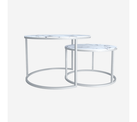 Набор кофейных столиков Tango белый мрамор с белыми ножками | Интернет магазин мебели и декора LifeDekor