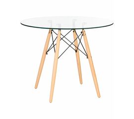 Стол обеденный DOBRIN CHELSEA`90 GLASS, ножки светлый бук, столешница стекло, Вариант: ножки светлый бук, столешница стекло | Интернет магазин мебели и декора LifeDekor