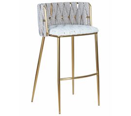 Стул барный DOBRIN EMMA GOLD, белый PU (T-01), белая ткань (F-49), Вариант: белый PU (T-01), белая ткань (F-49) | Интернет магазин мебели и декора LifeDekor