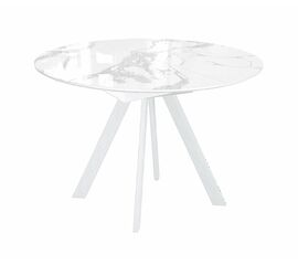 Стол DikLine SFC110 d1100 стекло Оптивайт Белый мрамор/подстолье белое/опоры белые | Интернет магазин мебели и декора LifeDekor