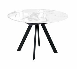 Стол DikLine SFC110 d1100 стекло Оптивайт Белый мрамор/подстолье черное/опоры черные | Интернет магазин мебели и декора LifeDekor