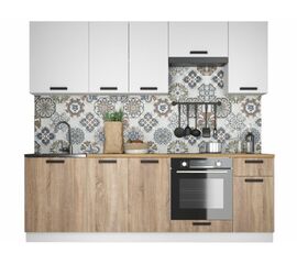 Кухонный гарнитур «Ника» Нео 2,4м с вытяжкой, Белый/Дуб сонома | Интернет магазин мебели и декора LifeDekor