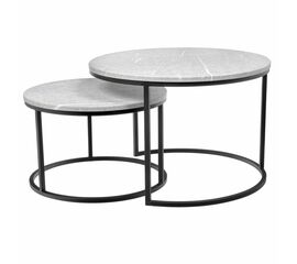Набор кофейных столиков Tango светло-серый мрамор с чёрными ножками, 2шт | Интернет магазин мебели и декора LifeDekor