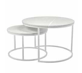 Набор кофейных столиков Tango бежевый мрамор с белыми ножками, 2шт | Интернет магазин мебели и декора LifeDekor