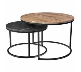 Набор кофейных столиков Tango орех и серый мрамор с чёрными ножками, 2шт | Интернет магазин мебели и декора LifeDekor