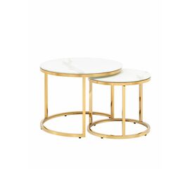 Набор журнальных столиков Селена 60 и 45 см стекло белый мрамор сталь золото | Интернет магазин мебели и декора LifeDekor