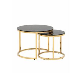 Набор журнальных столиков Селена 60 и 45 см стекло черный мрамор сталь золото | Интернет магазин мебели и декора LifeDekor