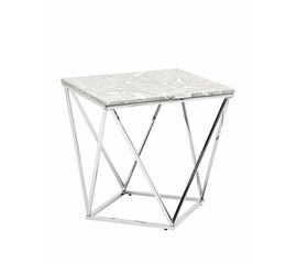 Журнальный столик Авалон 61*61 серый мрамор сталь серебро | Интернет магазин мебели и декора LifeDekor