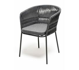 "Бордо" стул плетеный из роупа (колос), каркас из стали серый (RAL7022) муар, роуп серый 15мм, ткань серая | Интернет магазин мебели и декора LifeDekor