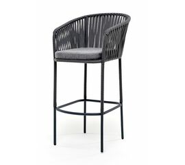 "Бордо" стул барный плетеный из роупа, каркас из стали серый (RAL7022) муар, роуп серый 15мм, ткань серая | Интернет магазин мебели и декора LifeDekor