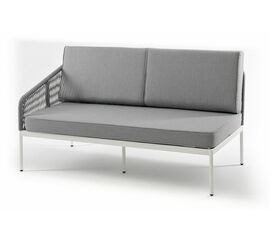 "Канны" правый модуль плетеный из роупа, каркас алюминий белый шагрень, роуп светло-серый круглый, ткань светло-серая | Интернет магазин мебели и декора LifeDekor