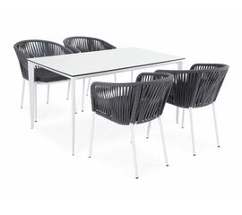 "Малага" обеденная группа на 4 персоны со стульями "Бордо", каркас белый, роуп серый | Интернет магазин мебели и декора LifeDekor