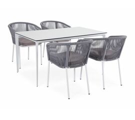 "Малага" обеденная группа на 4 персоны со стульями "Марсель", каркас белый, роуп светло-серый | Интернет магазин мебели и декора LifeDekor