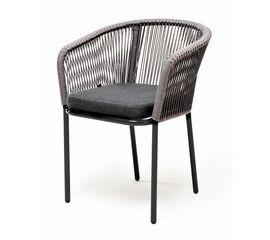 "Марсель" стул плетеный из роупа, каркас из стали серый (RAL7022) муар, роуп серый круглый, ткань серая | Интернет магазин мебели и декора LifeDekor