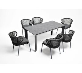 "Венето" обеденная группа на 6 персон со стульями "Милан", каркас темно-серый, роуп темно-серый | Интернет магазин мебели и декора LifeDekor