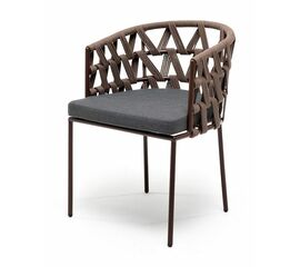 "Диего" стул плетеный из роупа, каркас из стали коричневый (RAL8016) муар, роуп коричневый круглый, ткань серая | Интернет магазин мебели и декора LifeDekor
