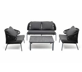 "Милан" лаунж-зона 4-местная плетеная из роупа (веревки), каркас алюминиевый серый, роуп темно-серый | Интернет магазин мебели и декора LifeDekor