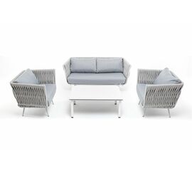 "Монако" лаунж-зона 4-местная из роупа со столом "Канны" молочный, каркас светло-серый, роуп светло-серый | Интернет магазин мебели и декора LifeDekor
