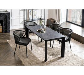 "Венето" обеденная группа на 4 персоны со стульями "Милан", каркас темно-серый, роуп темно-серый | Интернет магазин мебели и декора LifeDekor