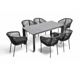 "Венето" обеденная группа на 6 персон со стульями "Марсель", каркас темно-серый, роуп темно-серый | Интернет магазин мебели и декора LifeDekor