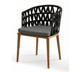 "Диего" стул плетеный из роупа, основание дуб, роуп темно-серый круглый, ткань серая | Интернет магазин мебели и декора LifeDekor