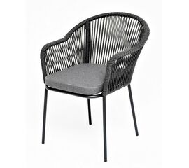 "Лион" стул плетеный из роупа, каркас из стали темно-серый (RAL7024) шагрень, роуп темно-серый круглый, ткань серая | Интернет магазин мебели и декора LifeDekor