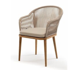 "Лион" стул плетеный из роупа, основание дуб, роуп бежевый круглый, ткань бежевая | Интернет магазин мебели и декора LifeDekor