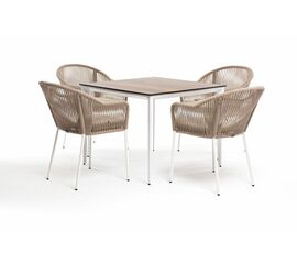 "Малага" обеденная группа на 4 персоны со стульями "Лион", каркас белый, роуп бежевый | Интернет магазин мебели и декора LifeDekor