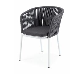 "Бордо" стул плетеный из роупа (колос), каркас алюминий серый (RAL7022) муар, роуп серый 15мм, ткань темно-серая 027 | Интернет магазин мебели и декора LifeDekor