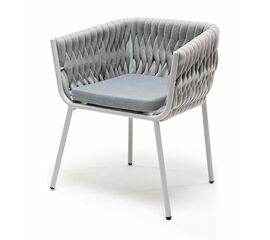 "Монако" стул плетеный из роупа, каркас алюминий светло-серый (RAL7035) муар, роуп светло-серый 40 мм, ткань светло-серая | Интернет магазин мебели и декора LifeDekor