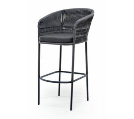 "Бордо" стул барный плетеный из роупа (колос), каркас из стали серый (RAL7022) муар, роуп серый 15мм, ткань темно-серая 027 | Интернет магазин мебели и декора LifeDekor