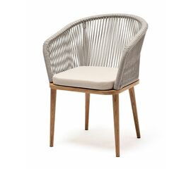 "Марсель" стул плетеный из роупа, основание дуб, роуп серый меланж круглый, ткань бежевая 052 | Интернет магазин мебели и декора LifeDekor