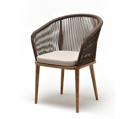 "Марсель" стул плетеный из роупа, основание дуб, роуп коричневый круглый, ткань бежевая 052 | Интернет магазин мебели и декора LifeDekor