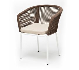 "Марсель" стул плетеный из роупа, каркас алюминий белый муар, роуп коричневый круглый, ткань бежевая 052 | Интернет магазин мебели и декора LifeDekor