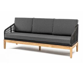 "Канны" диван 3-местный плетеный из роупа, основание дуб, роуп темно-серый круглый, ткань темно-серая 027 | Интернет магазин мебели и декора LifeDekor