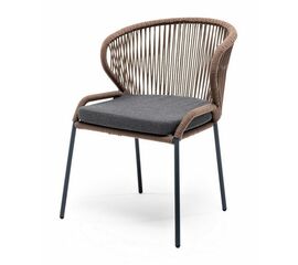 "Милан" стул плетеный из роупа, каркас алюминий серый (RAL7022) муар, роуп коричневый круглый, ткань темно-серая 027 | Интернет магазин мебели и декора LifeDekor