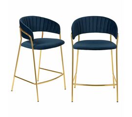 Комплект из 2-х стульев полубарных Turin синий с золотыми ножками | Интернет магазин мебели и декора LifeDekor