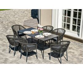 "Малага" обеденная группа на 6 персон со стульями "Марсель", каркас темно-серый, роуп темно-серый | Интернет магазин мебели и декора LifeDekor