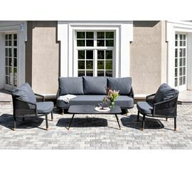 "Верона" лаунж-зона 5-местная плетеная из роупа (веревки), каркас алюминиевый белый, роуп бежевый | Интернет магазин мебели и декора LifeDekor