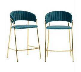 Комплект из 2-х стульев полубарных Turin бирюзовый с золотыми ножками | Интернет магазин мебели и декора LifeDekor