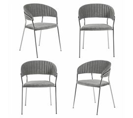 Комплект из 4-х стульев Turin серый вельвет с хромированными ножками | Интернет магазин мебели и декора LifeDekor