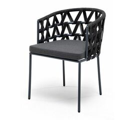 "Диего" стул плетеный из роупа, каркас из стали серый (RAL7022) муар, роуп темно-серый круглый, ткань темно-серая 027 | Интернет магазин мебели и декора LifeDekor