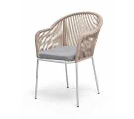 "Лион" стул плетеный из роупа, каркас из стали светло-серый (RAL7035) муар, роуп бежевый круглый, ткань светло-серая | Интернет магазин мебели и декора LifeDekor
